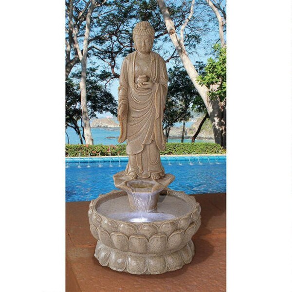 Earth Witness Buddha Illuminated Garden Fountain Zen Basin Art